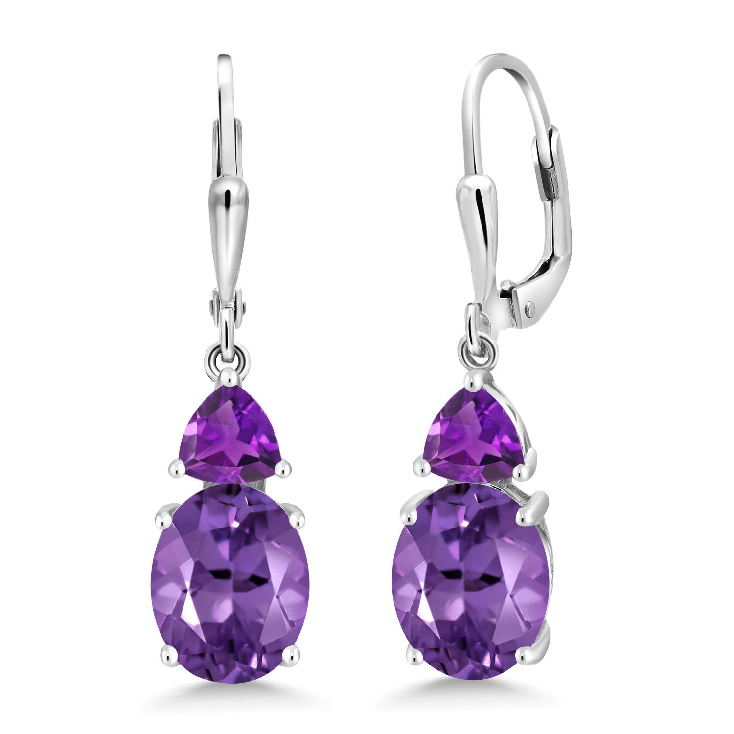 Gem Stone King 925 Sterling Silver Purple Amethyst Dangle Earrings For Women (5.40 Cttw, Gemstone February Birthstone, Oval 10X8MM, Trillion 5MM)