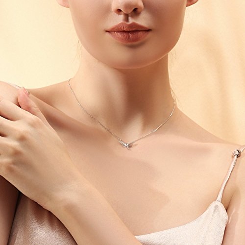 Carleen 14k Solid Gold CZ Simulated Diamond Small Cute Dragonfly Necklace Dainty Delicate Everyday Fine Jewelry Statement Pendant Valentines Day Gifts for Women Girls, 16+2" Gold Chain