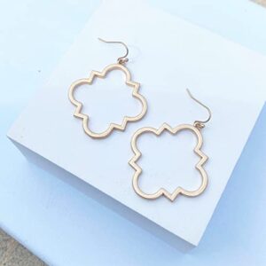 POMINA Quatrefoil Clover Gold Dangle Drop Earrings Gold Silver Two Tone Textured Trendy Fashion Earrings for Women