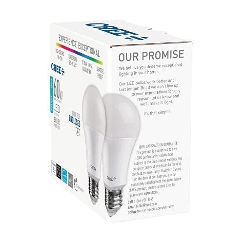 Cree Lighting Exceptional Series A19 Bulb, 5000K Dimmable LED Bulb, 60W + 815 Lumens, Daylight, 2 Pack