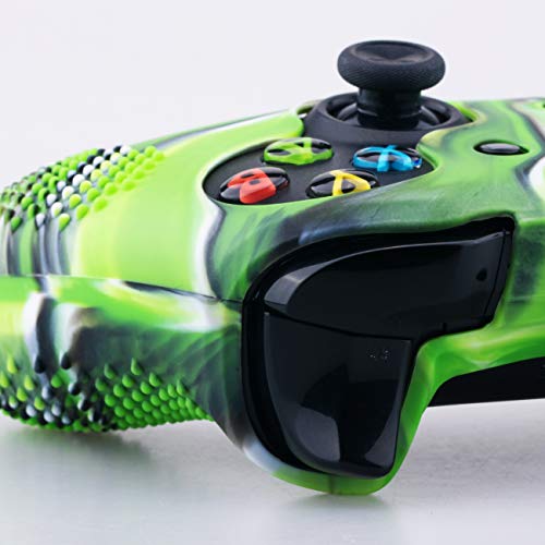 9CDeer 1 Piece of Studded Protective Silicone Cover Skin Sleeve Case + 8 Thumb Grips Analog Caps for Xbox One/S/X Controller Camouflage Green compatible with Official Stereo Headset Adapter