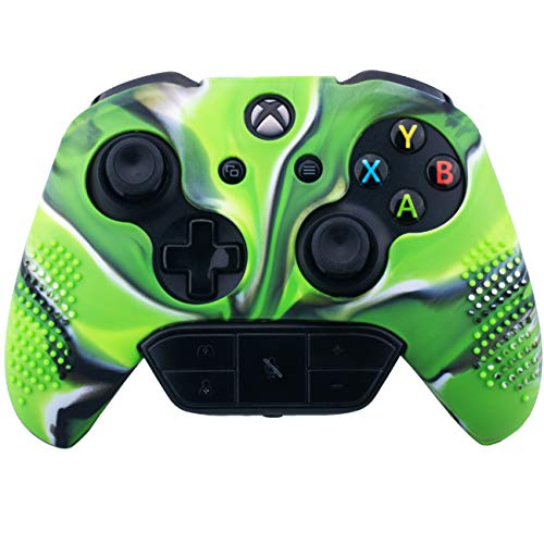 9CDeer 1 Piece of Studded Protective Silicone Cover Skin Sleeve Case + 8 Thumb Grips Analog Caps for Xbox One/S/X Controller Camouflage Green compatible with Official Stereo Headset Adapter