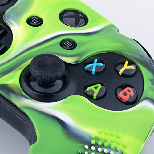 9CDeer 1 Piece of Studded Protective Silicone Cover Skin Sleeve Case + 8 Thumb Grips Analog Caps for Xbox One/S/X Controller Camouflage Green compatible with Official Stereo Headset Adapter