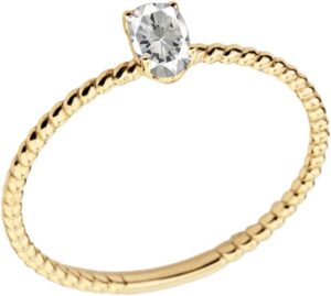 dainty 10k yellow gold stackable oval-shaped cz rope engagement/promise ring