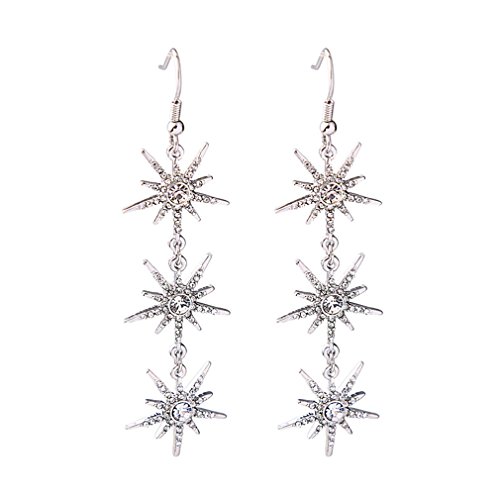 Star Drop Dangle Earrings Crystal Snowflake Earrings for Woman Silver Winter Party Christmas Wedding Women's Jewelry Tengkou (silver-plated-base)