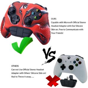 9CDeer 1 Piece of Studded Protective Silicone Cover Skin Sleeve Case + 8 Thumb Grips Analog Caps for Xbox One/S/X Controller Camouflage Red Compatible with Official Stereo Headset Adapter