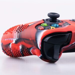 9CDeer 1 Piece of Studded Protective Silicone Cover Skin Sleeve Case + 8 Thumb Grips Analog Caps for Xbox One/S/X Controller Camouflage Red Compatible with Official Stereo Headset Adapter