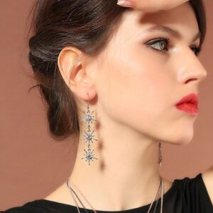 Star Drop Dangle Earrings Crystal Snowflake Earrings for Woman Silver Winter Party Christmas Wedding Women's Jewelry Tengkou (silver-plated-base)