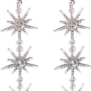 Star Drop Dangle Earrings Crystal Snowflake Earrings for Woman Silver Winter Party Christmas Wedding Women's Jewelry Tengkou (silver-plated-base)