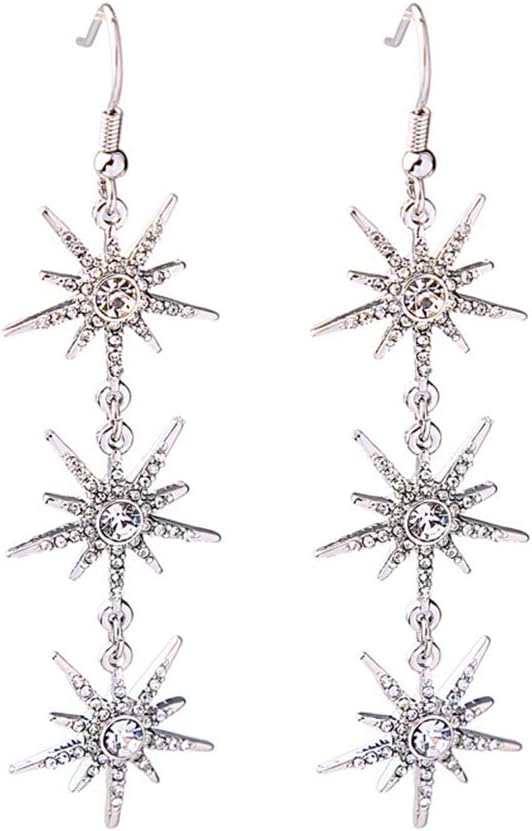 Star Drop Dangle Earrings Crystal Snowflake Earrings for Woman Silver Winter Party Christmas Wedding Women's Jewelry Tengkou (silver-plated-base)