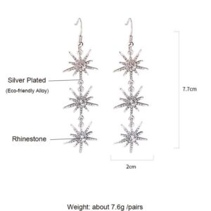 Star Drop Dangle Earrings Crystal Snowflake Earrings for Woman Silver Winter Party Christmas Wedding Women's Jewelry Tengkou (silver-plated-base)