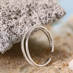 925 Sterling Silver Open Cuff Toe Ring for Women Adjustable Pinky Ring Band Size 2-4…