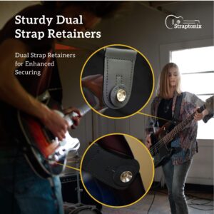 Guitar Strap Kit | Ultra Comfy Electric, Bass, Acoustic Guitar Strap - Soft & Durable Neoprene Guitar Strap w/ 2 Strap Retainers, Strap Button & 5 Guitar Pick Set - Adjustable Strap for Musicians