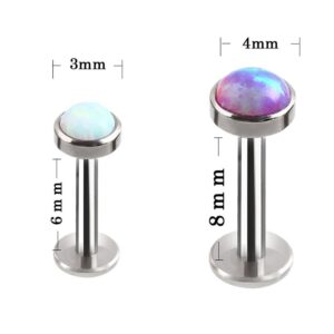 Piercingpops 5PCS 16G Fire Opal Labret Piercing Stainless Steel Tragus Helix Lip Monroe Body Piercing Stud (4mm Opal / 8mm Bar Length)