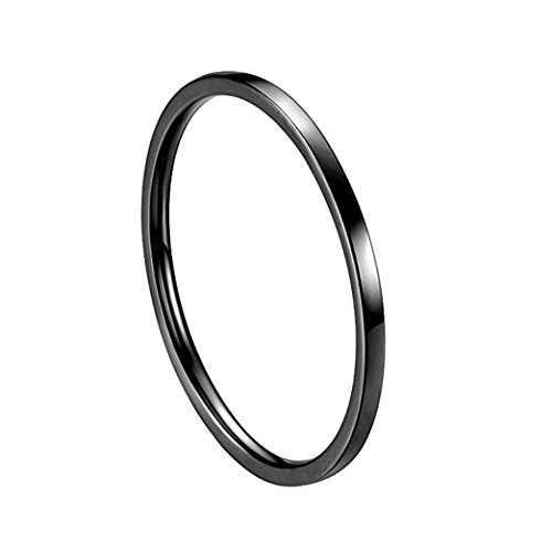 INRENG Women's Stainless Steel 1MM Thin Plain Midi Stacking Ring Band Comfort Fit Black Size 4