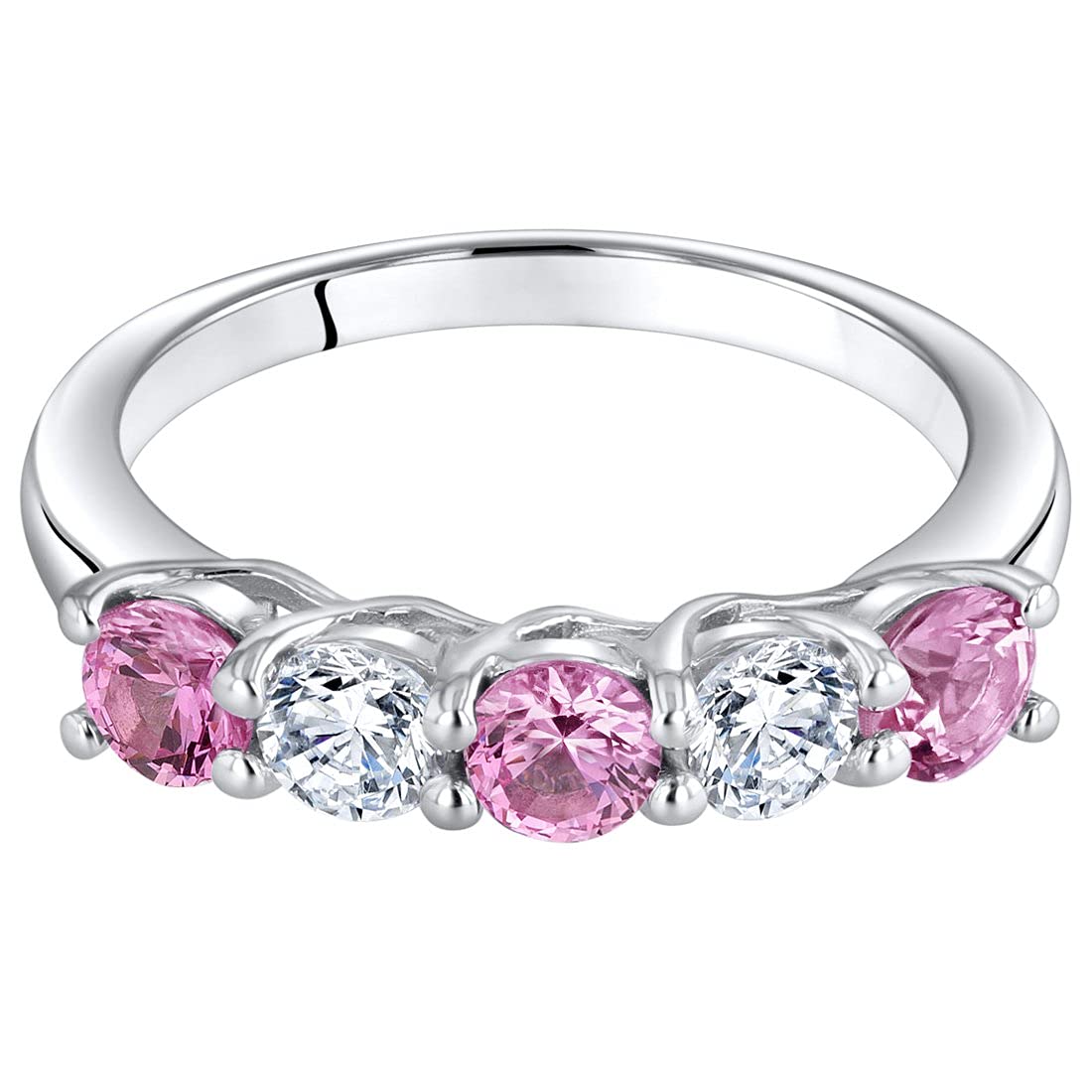 PEORA Created Pink Sapphire Half Eternity Ring for Women 925 Sterling Silver, 0.75 Carat total, Dainty Trellis Band, 3.5mm, Size 9