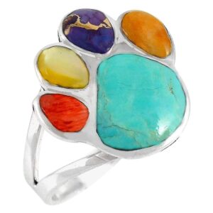 dog paw sterling silver 925 genuine spiny turquoise ring (multi-gemstones, 8)