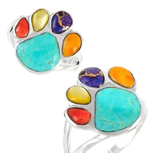 Dog Paw Sterling Silver 925 Genuine Spiny Turquoise Ring (Multi-Gemstones, 8)