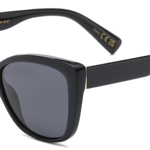 Be One Women Cat Eye Fashion Sunglasses - Polarized UV400 Classic Retro C1 Black Frame + Black Lens