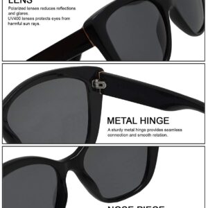 Be One Women Cat Eye Fashion Sunglasses - Polarized UV400 Classic Retro C1 Black Frame + Black Lens