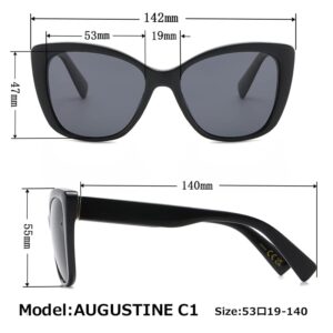 Be One Women Cat Eye Fashion Sunglasses - Polarized UV400 Classic Retro C1 Black Frame + Black Lens