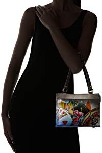 Anna by Anuschka Women's Genuine Leather Large Zip-Top Satchel | Hand Painted Original Artwork | Zip-Top Organizer | Sin City