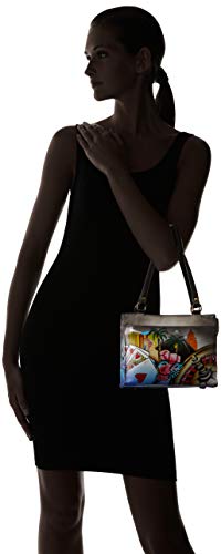 Anna by Anuschka Women's Genuine Leather Large Zip-Top Satchel | Hand Painted Original Artwork | Zip-Top Organizer | Sin City