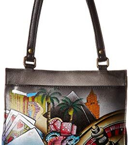 Anna by Anuschka Women's Genuine Leather Large Zip-Top Satchel | Hand Painted Original Artwork | Zip-Top Organizer | Sin City