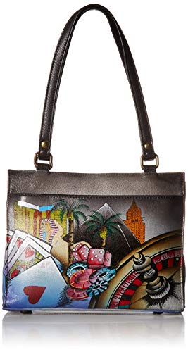 Anna by Anuschka Women's Genuine Leather Large Zip-Top Satchel | Hand Painted Original Artwork | Zip-Top Organizer | Sin City