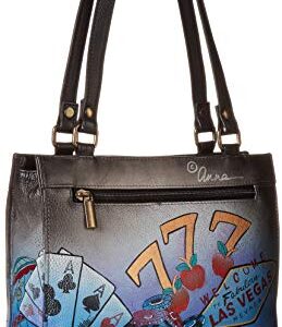 Anna by Anuschka Women's Genuine Leather Large Zip-Top Satchel | Hand Painted Original Artwork | Zip-Top Organizer | Sin City