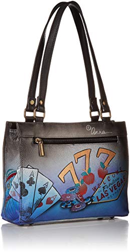 Anna by Anuschka Women's Genuine Leather Large Zip-Top Satchel | Hand Painted Original Artwork | Zip-Top Organizer | Sin City