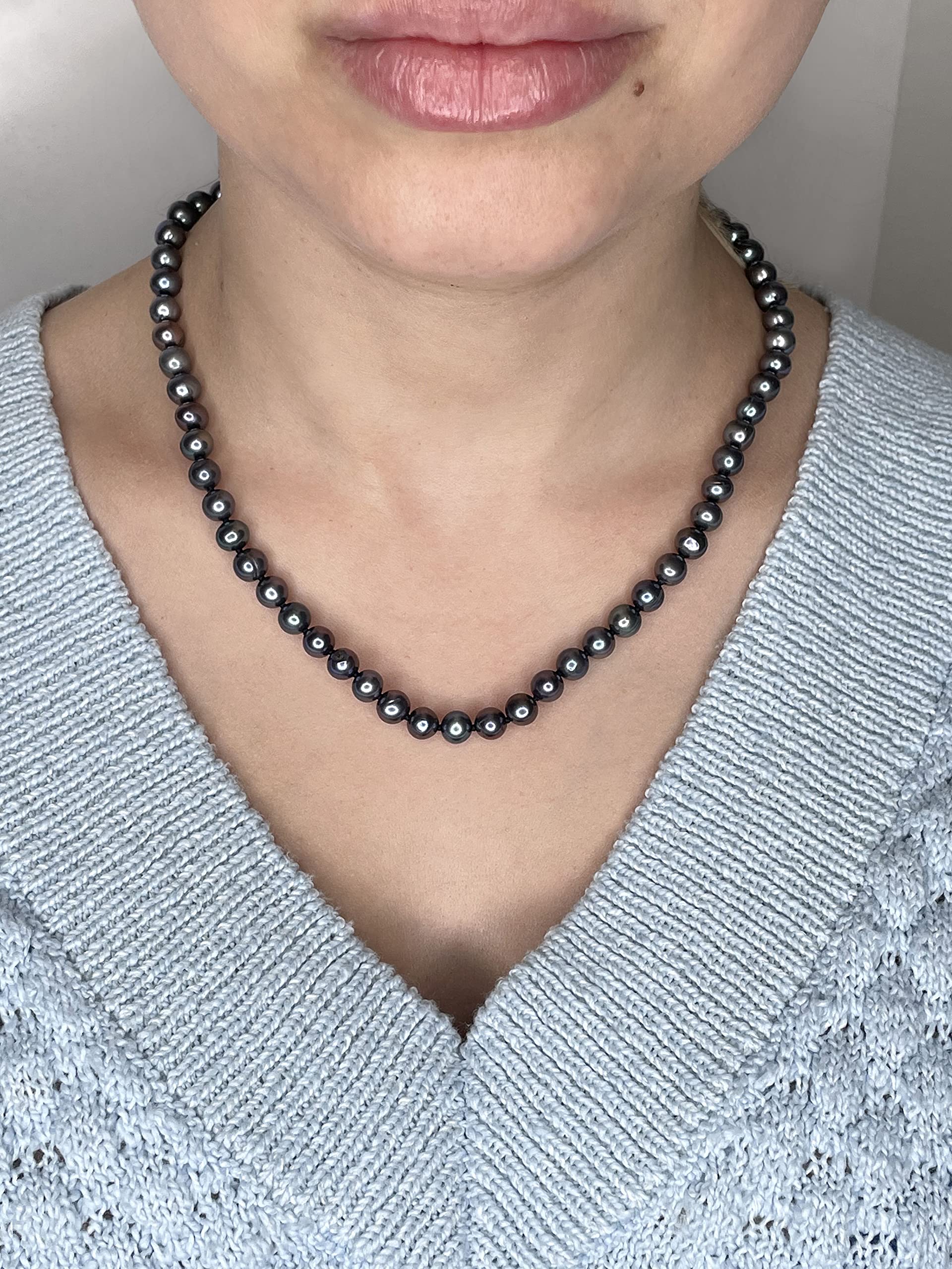 Black Pearl Necklace in 925 Sterling Silver 18 Inches Long with Lobster Claw Clasps 6-7 mm Wide by Lavari Jewelers…