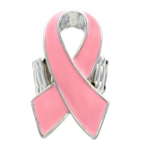 SoulBreezeCollection Pink Ribbon Breast Cancer Awareness Charm Cocktail Ring Stretch Adjustable Band (Styl 4)