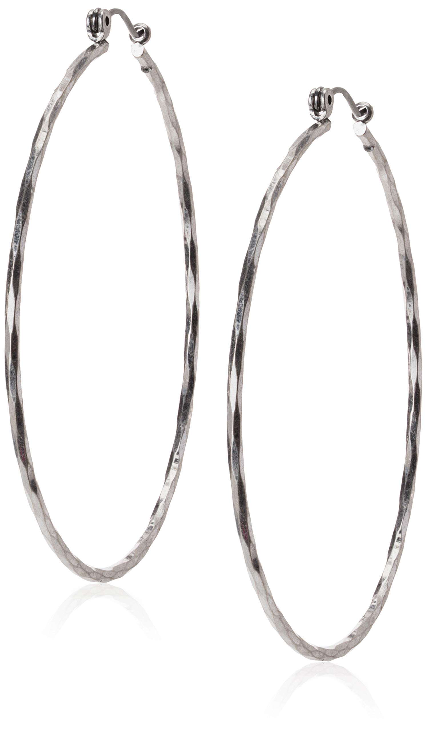 Lucky Brand Silver Hammered Hoop Earrings, One Size