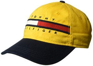 tommy hilfiger men's dad hat avery baseball cap, golden glow/navy blazer, one size us