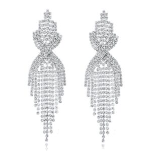 long way bridal wedding jewelry beautiful fashion dazzle sparkling rhinestone long tassels dangle earrings