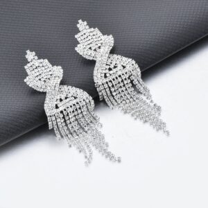 Long Way Bridal Wedding Jewelry Beautiful Fashion Dazzle Sparkling Rhinestone Long Tassels Dangle Earrings