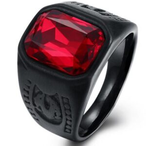 jude jewelers black stainless steel red crystal signet biker ring (black, 11)