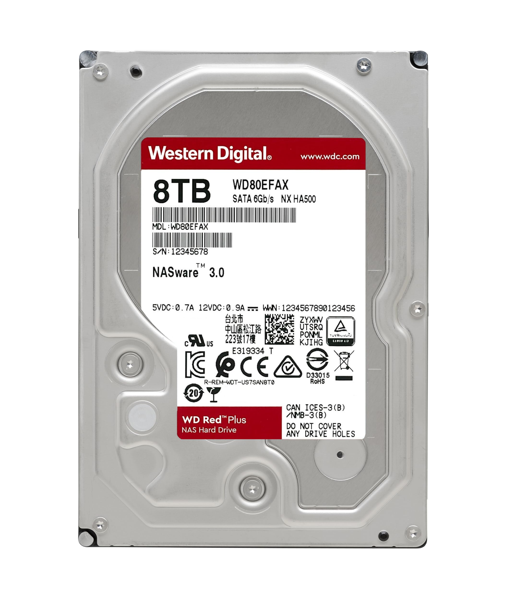 WD Red 8TB NAS Internal Hard Drive - 5400 RPM Class, SATA 6 Gb/s, 256 MB Cache, CMR, 3.5" - WD80EFAX