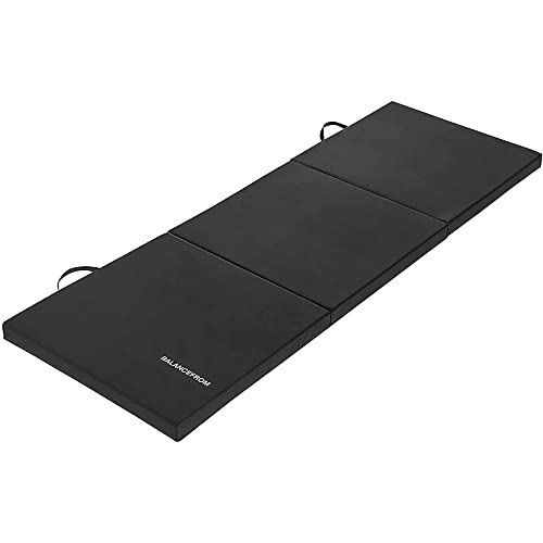 BalanceFrom Three Fold Folding Exercise Mat with Carrying Handles for MMA, Gymnastics and Home Gym Protective Flooring, 2-Inch Thick, Black