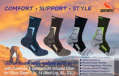 Men's Breathable Hiking Work Boot Socks w/Anti-Stress Moisture Wicking Germanium & Coolmax Fiber Lite-Compression 1/2 pr (X-Large, Brown)