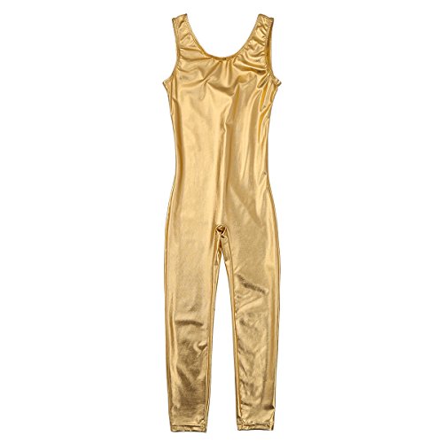 iEFiEL Girls One Piece Ballet Dance Gymnastics Leotard Teamwear Metallic Tank Unitard Toddler Kids Biketard Gold 7-8