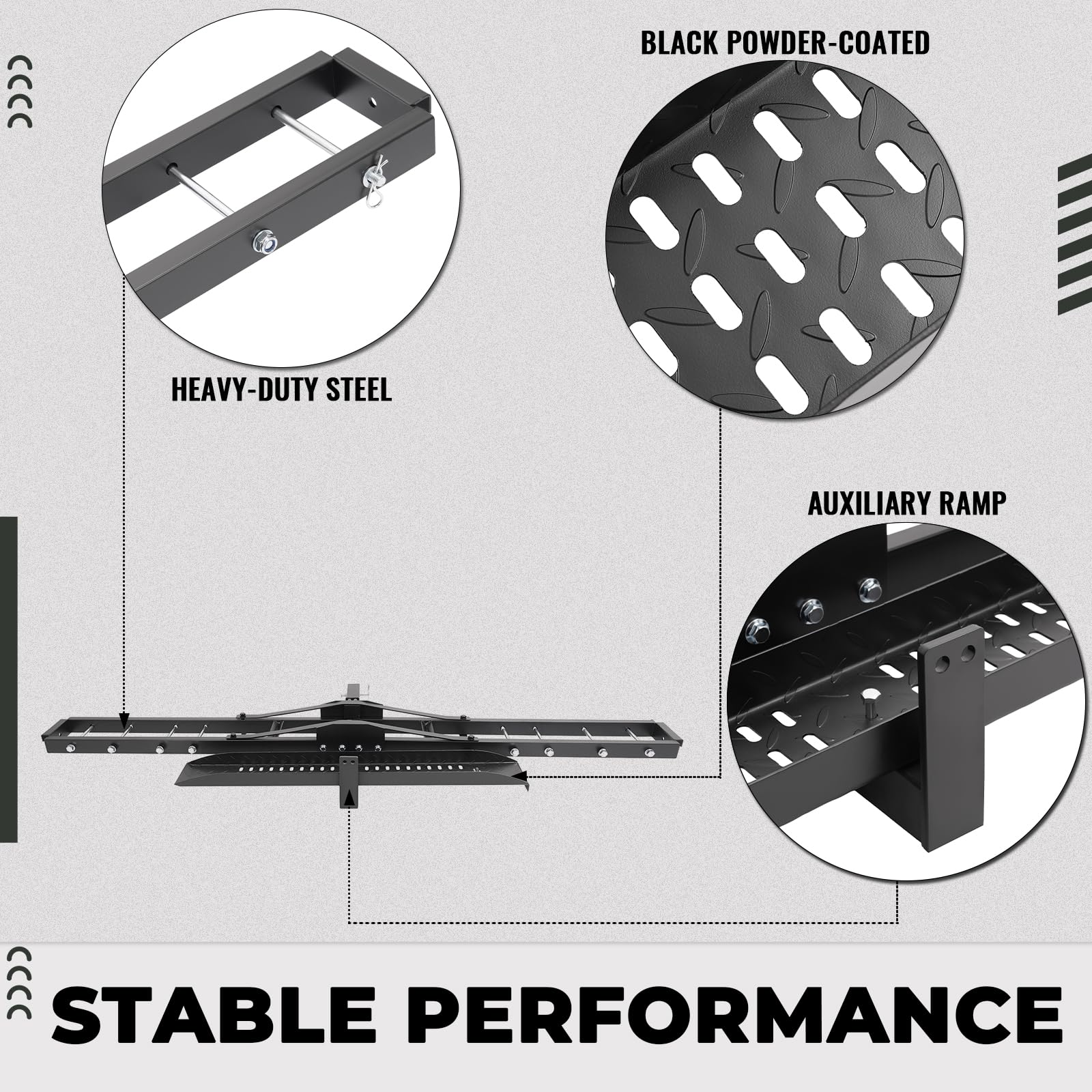 7BLACKSMITHS 500LBS Steel Motorcycle Scooter Dirt Bike Carrier Hauler Anti Tilt Hitch Mount Rack Ramp with 2'' Receiver Trailer Hitch Pin Carrier