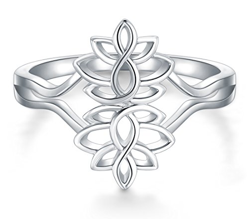 BORUO 925 Sterling Silver Ring, Lotus Flower Yoga High Polish Plain Dome Tarnish Resistant Comfort Fit Wedding Band Ring Size 8