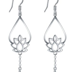 925 Sterling Silver Earrings, BoRuo Lotus Flower Yoga Earrings