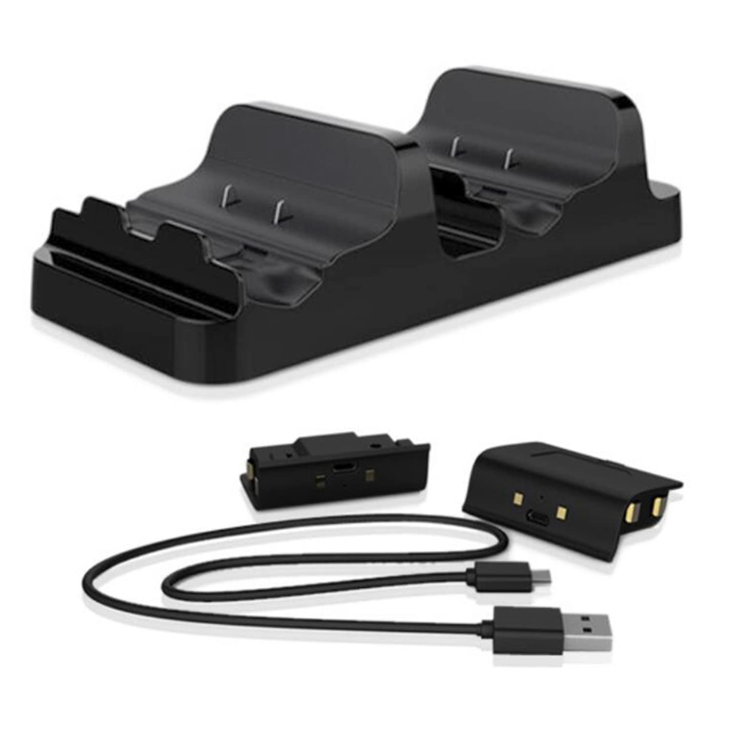 OSTENT Dual Charger Dock Station + 2 Battery for Microsoft Xbox One Wireless Controller