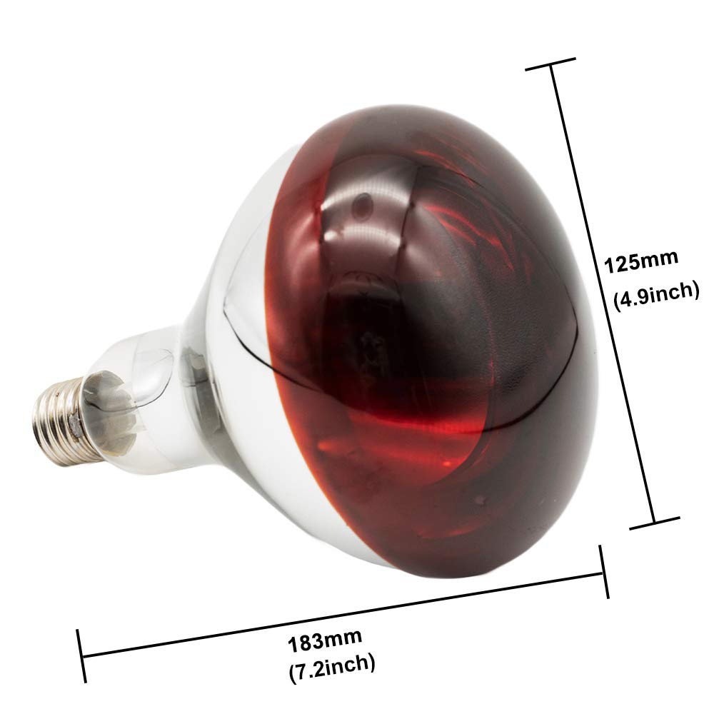 Fengrun Infrared Heat Lamp Bulb Red Light Therapy 250 Watt Dark Red Hard Explosion-Proof Glass for Chicken, Farm, Pets, Warming Bulbs Bathroom Winter(120V,250W)