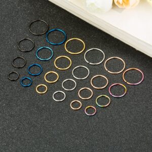 REVOLIA 24Pcs 22G 316L Stainless Steel Nose Rings Hoop Cartilage Ear Septum Piercings 6-12mm