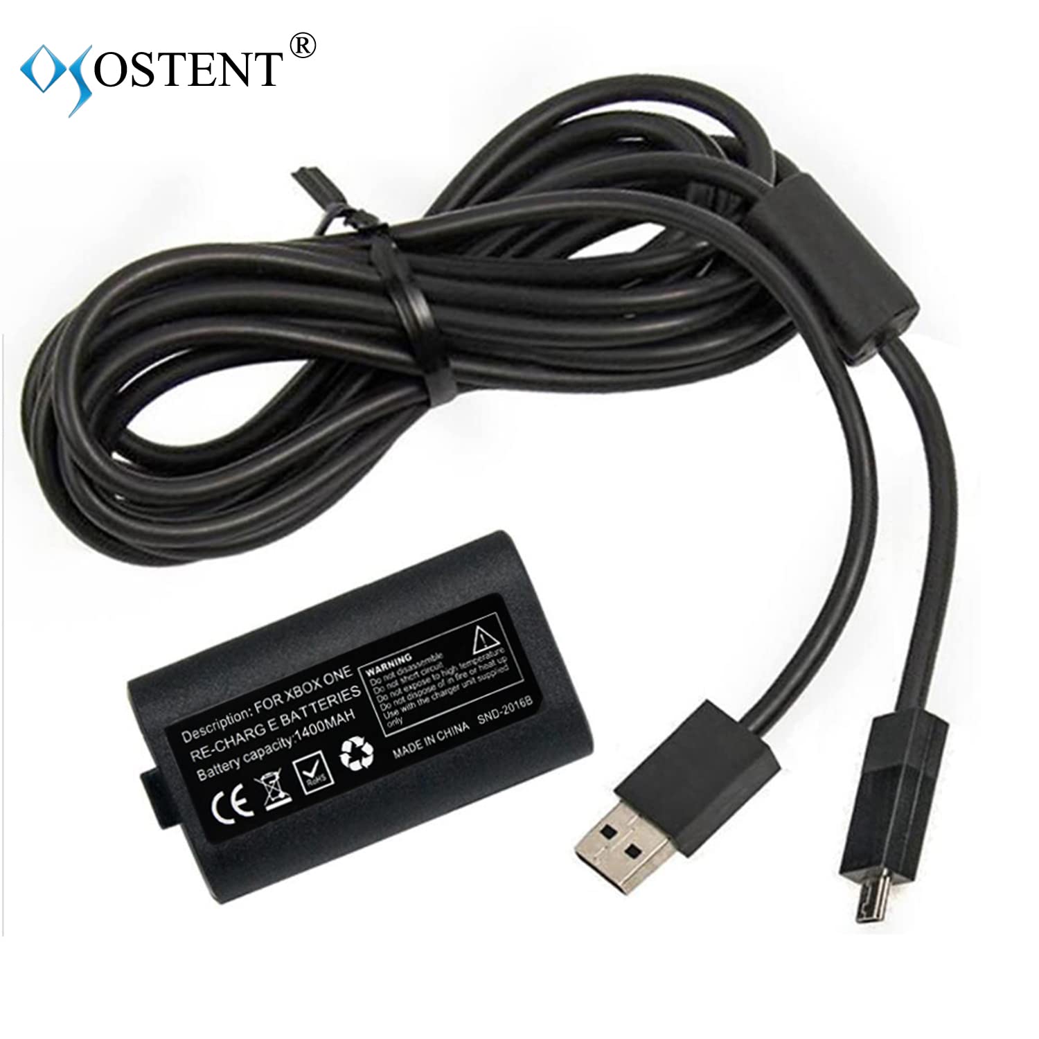 OSTENT USB Charger Cable Cord + Battery Pack for Microsoft Xbox One Wireless Controller