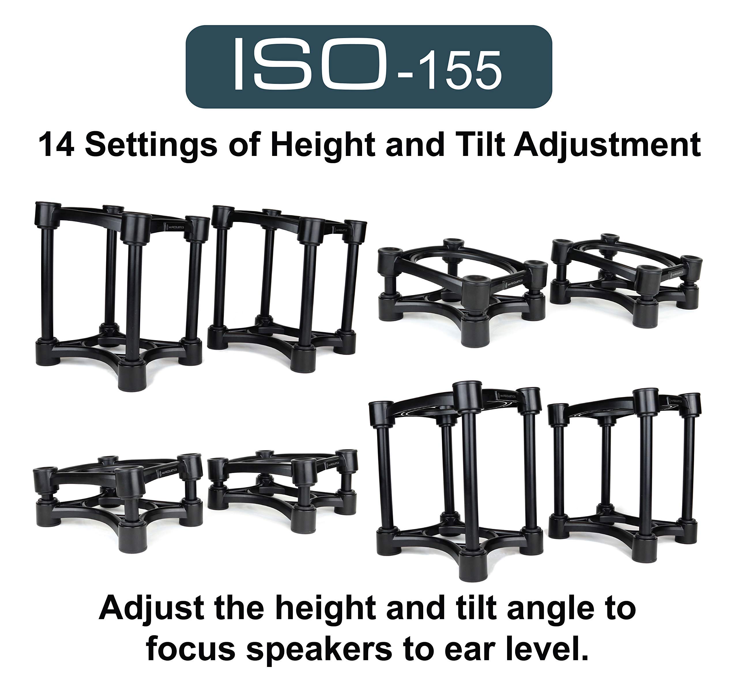 IsoAcoustics Iso-Stand Series Speaker Isolation Stands with Height & Tilt Adjustment: Iso-155 (6.1” x 7.5”) Pair